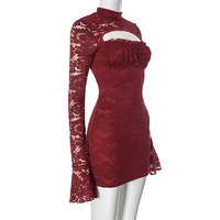 Lace stitching chest hollow trumpet sleeve waist hip skirt - Thumbnail 3