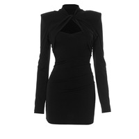 Solid color casual twisted shoulder pad waist hip skirt - Thumbnail 1