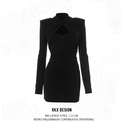 Solid color casual twisted shoulder pad waist hip skirt