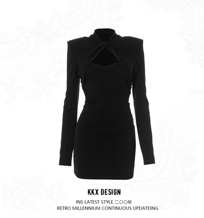 Solid color casual twisted shoulder pad waist hip skirt