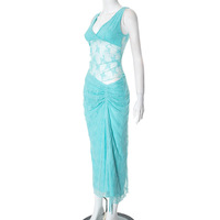 Lace hollow see-through open back gathered drawstring hip suit - Thumbnail 4