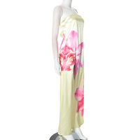 Strapless hollow back iron mouth flower print long skirt - Thumbnail 3