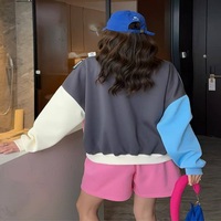 Spring and autumn contrast color stitching loose casual round neck sweatshirt for women - Thumbnail 1