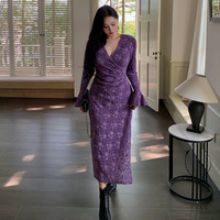 Plus size women's sexy lace V-neck temperament hip dress - Thumbnail 2
