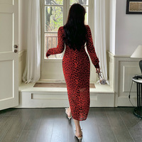 Plus size women's spring and autumn new sexy leopard print long sleeve chiffon dress - Thumbnail 3