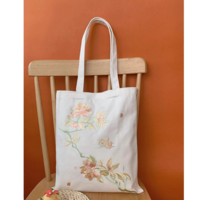 Peony flower Embroidered original canvas bag one-shoulder national trend bag eco-friendly bag - Thumbnail 4