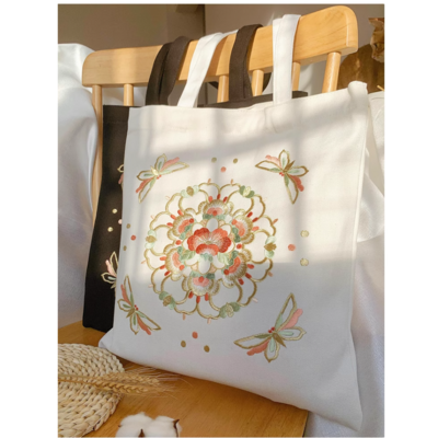 Round flower embroidery new chinese style embroidered canvas bag crossbody handbag eco-friendly bag