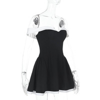 One-shoulder contrast color design low-cut waist short skirt dress - Thumbnail 2