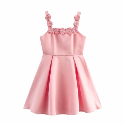 Fashionable and simple 3d flower decoration satin dress - Thumbnail 5