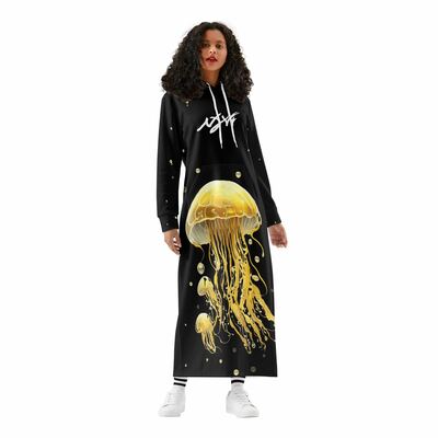 Jelly fish hoodie dress black