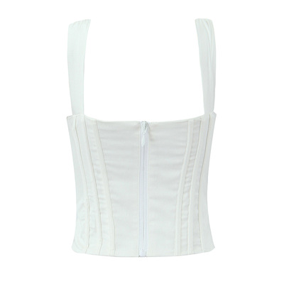 V-neck ruffled butterfly straps herringbone waist slim top
