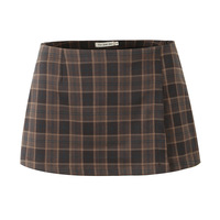 Retro low waist zipper slit plaid hip skirt - Thumbnail 1