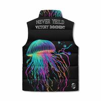 Adult Unisex Neon Jelly Fish Black Zip Up Puffer Vest - Thumbnail 2