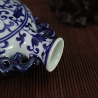 China Jingdezhen ceramics, blue and white porcelain, hand-painted double-eared flat bottle with lotus pattern - Thumbnail 6