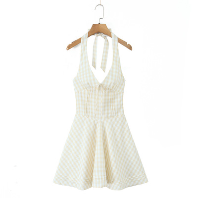 Retro sexy deep V strap halter neck dress