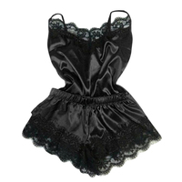  Women Sexy Lace Trim Satin Cami Top Pajama Sets  - Thumbnail 3