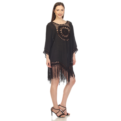 White mark women's crocheted fringed trim dress cover up - Thumbnail 3