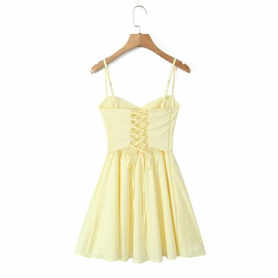 Herringbone elastic back strappy suspender dress