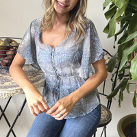 White Mark Women's Sheer Kimono Sleeve Blouse with Tie Waist - Thumbnail 2