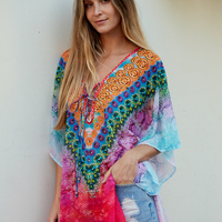 White Mark Women's Printed Caftan with Tie-up Neckline - Thumbnail 3