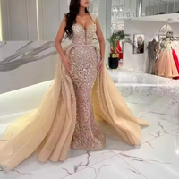  Customized Champagne Elegant Evening Dress Formal Mermaid Prom Dress with  Detachable Trailing  - Thumbnail 4