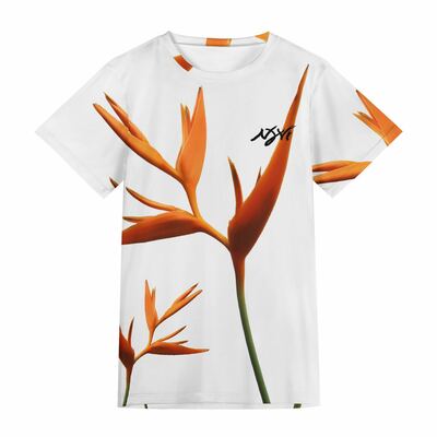 Orange blossom print white men's t-shirt