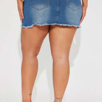 Medium wash denim mini skirt