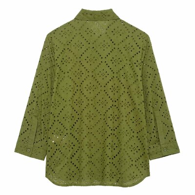 Street fashion personality diamond hollow embroidery shirt