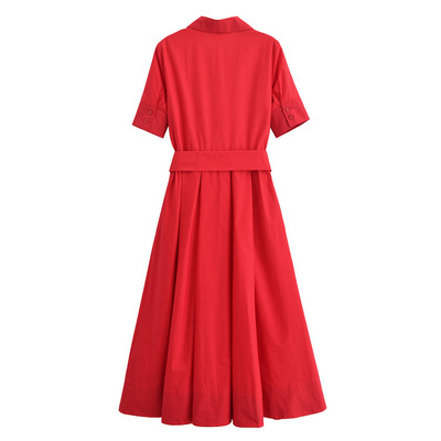 Womens street fashion belted poplin dress