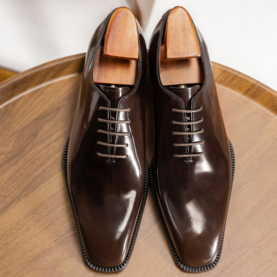 Open edge beaded cowhide Oxford genuine leather business shiny wedding shoes