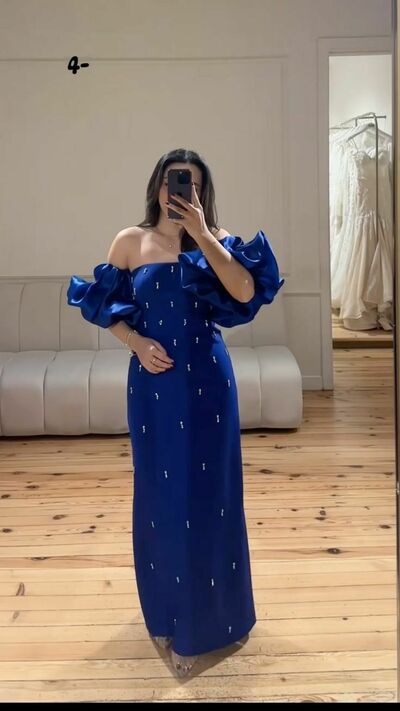 Royal Blue Sheath Off the Shoulder Prom Dress Formal Evening Dresses