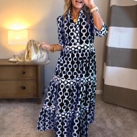 New Women's Geometric Chain Print Dress - Thumbnail 2