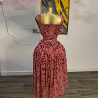 New Print Lace-up High Waist A-Line Dress - Thumbnail 2