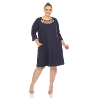 White Mark Women's Plus Criss Cross Neckline Swing Dress - Thumbnail 1