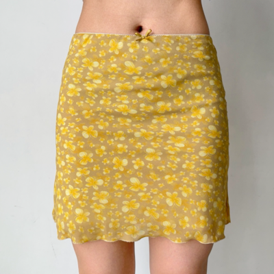 Vintage yellow butterfly printed mesh skirt