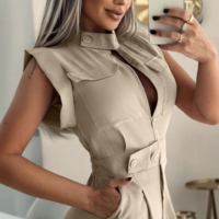 Solid Color Zipper Pocket Design Jumpsuit - Thumbnail 1