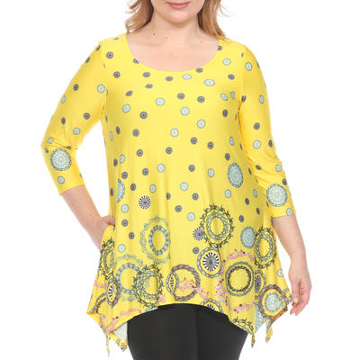 White Mark Plus Size Casual Printed Flowy Hem Swing Top, 1X-3X