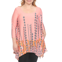 White Mark Plus Size Casual Printed Flowy Hem Swing Top, 1X-3X - Thumbnail 4