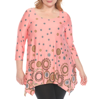 White Mark Plus Size Casual Printed Flowy Hem Swing Top, 1X-3X - Thumbnail 5
