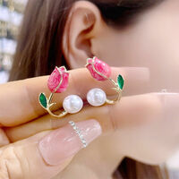 French Tulip Flower Stud Earrings Imitation Pearl Earrings for women Jewelry Party Gift - Thumbnail 2