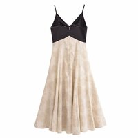 Contrast color stitching waist jacquard backless suspender dress long dress - Thumbnail 1