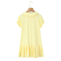 Retro short sleeve baby doll collar knitted pleated mini dress - Thumbnail 1