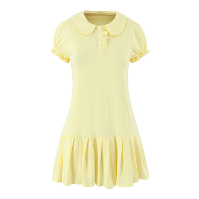 Retro short sleeve baby doll collar knitted pleated mini dress