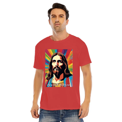 Red pop art unisex jesus short sleeve o -neck t-shirt 