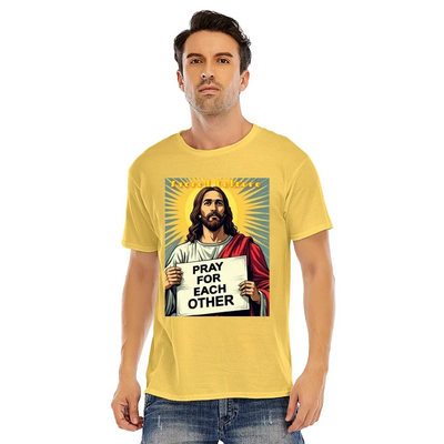 Yellow pray for each other favor pop art short sleeve o -neck t-shirt 