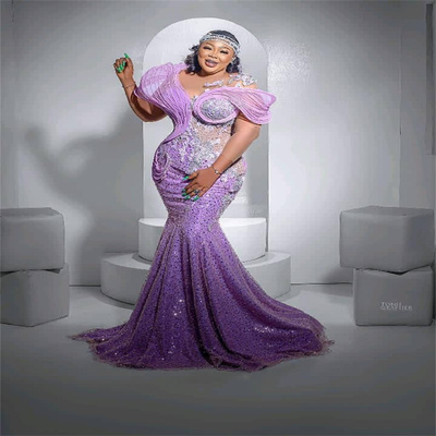 Lilac mermaid prom dress sequined lace beaded evening formal party second reception birthday engagement gowns