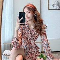 New Vintage French Style Floral Long Sleeve Dress  - Thumbnail 2