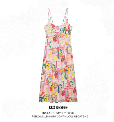 LINEN BLEND PATCHWORK PRINTED MIDI DRESS