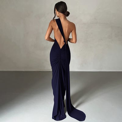 Summer new sexy backless pleated slim fit solid color sleeveless temperament dress