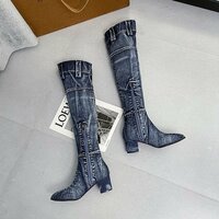 Knee-High Denim Boots - Thumbnail 3